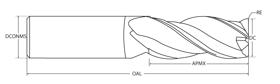 DC 1/4′ x DCONMS 1/4′ x APMX 1/2′ x OAL 4′