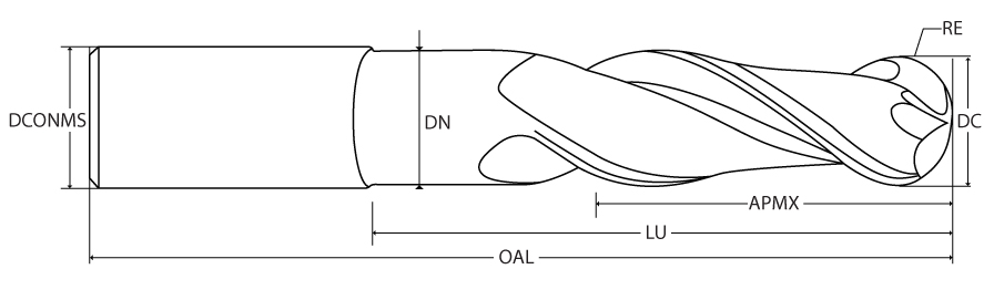 DC 1/4′ x DCONMS 1/4′ x APMX 1/2′ x OAL 4′