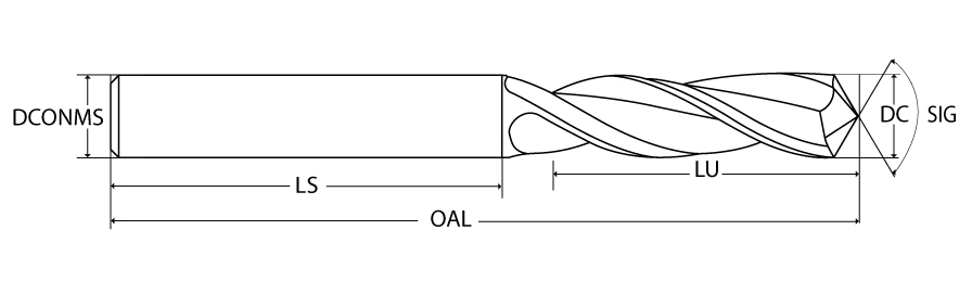DC 0.1065′ x DCONMS 1/8′ x LCF 1-1/4′ x OAL 3′